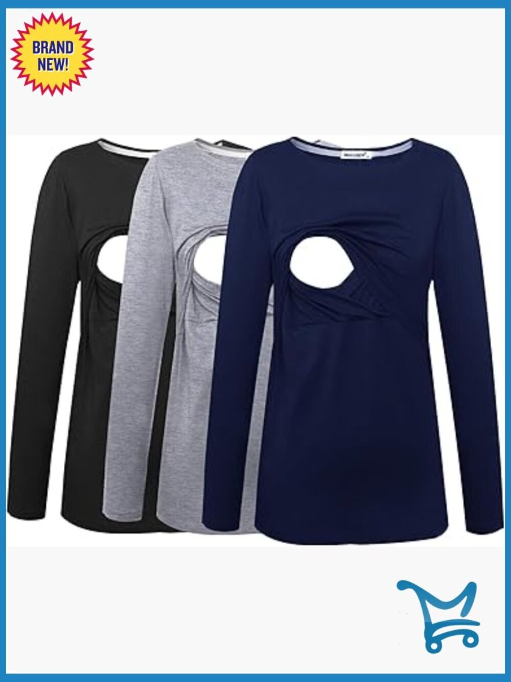 Maternity Nursing Tops Long Sleeve Breastfeeding T-Shirt 3 Pack